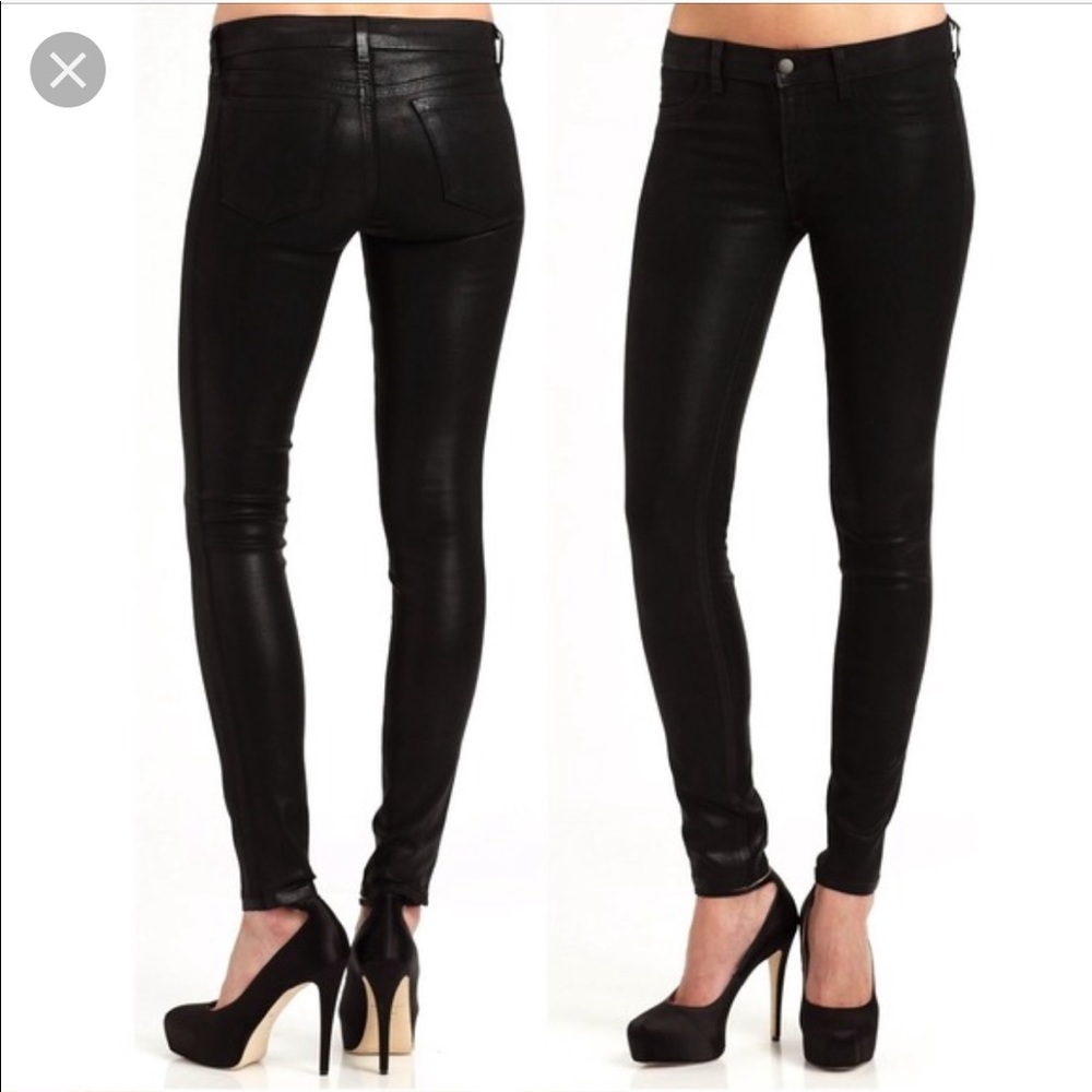 J Brand Super Skinny Black Coated Jeans